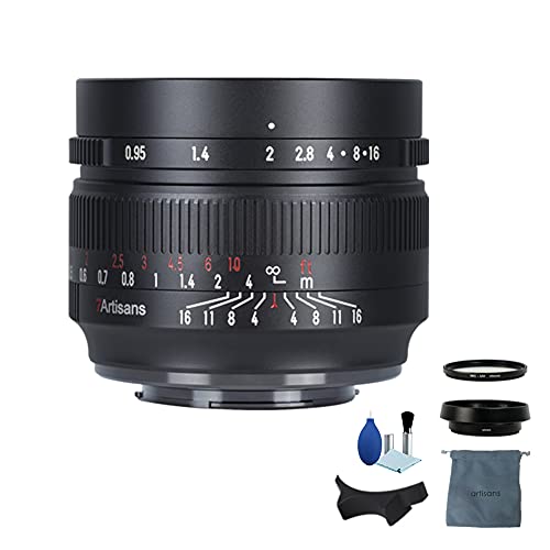 7artisans 50 mm F0,95 große Blende Prime APS-C Objektiv kompatibel für 43 Olympus / Panasonic spiegellose Kameras, manueller Fokus E-P1/E-P2/E-P3/E-P5 & GH1/GH2/GH3/GH4/GH5, Schwarz von 7artisans