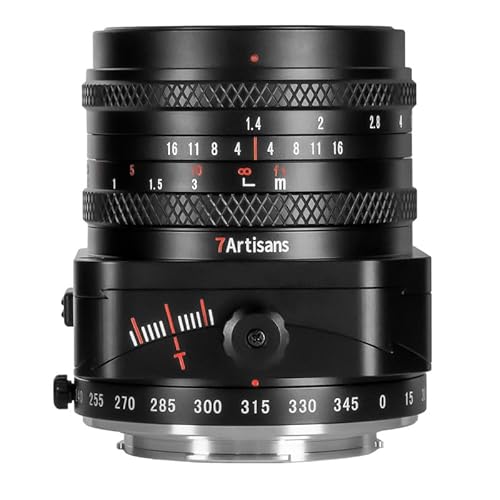 7artisans 50mm F1.4 Tilt Lens MF Vollkameraobjektiv für Studiofotografie für EOS RF-Mount-Kameras APS-C: R7, R10, Vollformat EOS R, RP, R5.R5C, R6. R6ii. von 7artisans