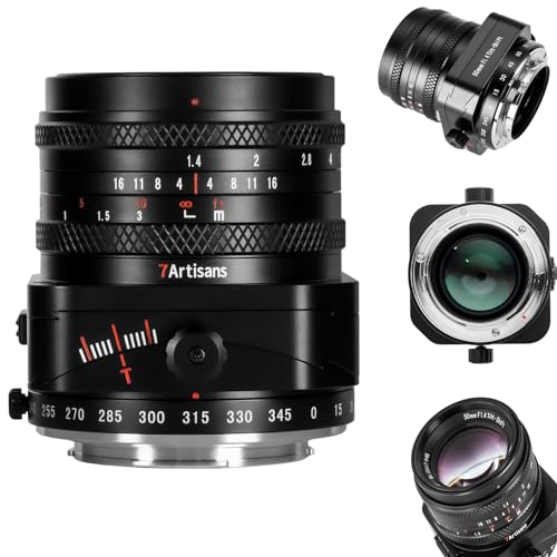7artisans 50mm F1.4 Tilt Shift Objektiv APS-C Große Blende Prime Neigen Kamera Portraitobjektive for Sony E Mount Alpha a7 a7II a7III a7R a7RII a7RIII a7RIV a7S a7SII a9 a7C(Schwarz) von 7artisans
