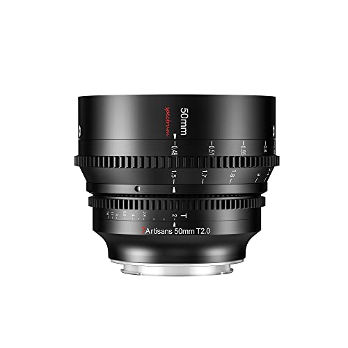 7artisans 50mm T2.0 Große Blende Vollformat Cine Objektiv Kompatibel für Canon RF-Mount, Manueller Fokus Low Distortion Kinoobjektiv spiegellose Kameras für Canon R, R3, R5, R6, R7, R10, RP, Schwarz von 7artisans