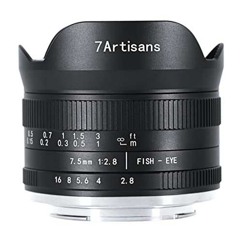 7artisans 7,5 mm f2.8 Mark II APS-C Fischaugen-Weitwinkelobjektiv für Sony E spiegellose Kamera A6300 A6400 A6500 NEX-3 NEX-3N NEX-5T NEX-5R A7 A7II A7RIII von 7artisans