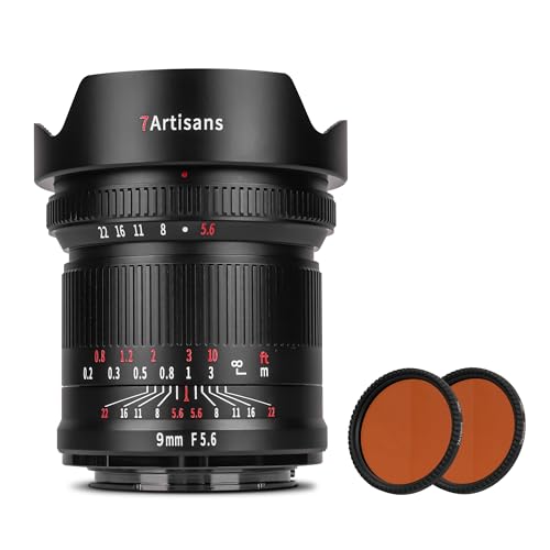 7artisans 9mm F5.6 Vollformat 132° Weitwinkelobjektiv Nahezu Keine Verzerrung 0.2 m Mindestfokussierabstand Kompatibel mit EOS-R RED EOS-R3 EOS-R5 EOS-R6 EOS-RP(34mmND64- und ND1000-Hinterfilter) von 7artisans