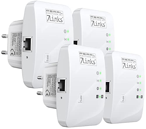 7links Kleine WLAN-Repeater: 4er-Set Mini-WLAN-Repeater mit WPS-Taste, 300 Mbit/s, 2,4 GHz & LAN (Mobile WLAN Repeater, WLAN-Repeater LAN-Anschlüssen, Netzwerkkabel) von 7links