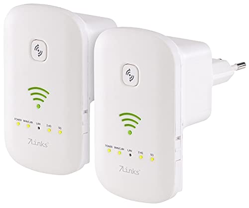 7links WiFi Verstärker: 2er-Set Dualband-WLAN-Repeater, Access Point & Router, WPS-Taste (WLAN Verstärker Steckdose, universale WLAN Repeater, Powerline Adapter) von 7links