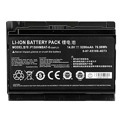 7XINbox 14.8V 5200MAH 76.96WH P150HMBAT-8 Ersatz Akku Batterie für CLevo P150HM P151HM Sager NP8150 NP8130 6-87-X510S-4D72 6-87-X510S-4J72 von 7xinbox