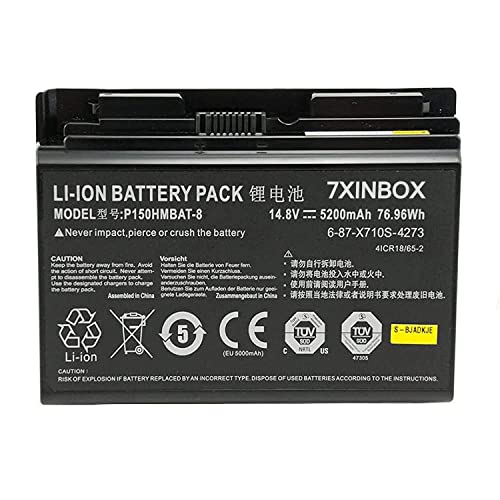 7XINbox P150HMBAT-8 14.8V 5200mAh 76.96Wh Ersatz Akku Batterie für CLevo 6-87-X710S-4271 6-87-X710S-4272 6-87-X710S-4J7 6-87-X710S-4J72 Sager NP8170 NP8150 NP8130 P170HM P170 P170SM-A von 7xinbox