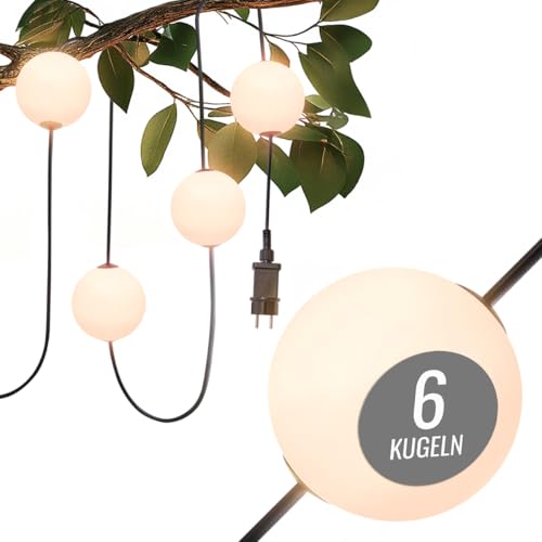8 seasons design LED Lichterkette 5,5m - Glowing Elegance - 6 weiße Kugeln (10 cm D), warmweiß, wetterfest für außen & innen, mit Stecker - erweiterbar - für Garten, Balkon, Hochzeit & Party von 8 seasons