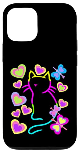 Frühling Sommer 80er Retro 90er Vintage Katzen Katze bunt Hülle für iPhone 12/12 Pro von 80er 90er Katzen Retro Katze Vintage