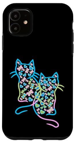 Frühling Sommer Herz Schmetterling Katzen Katze Retro 80er Hülle für iPhone 11 von 80er 90er Katzen Retro Katze Vintage