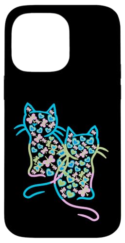 Frühling Sommer Herz Schmetterling Katzen Katze Retro 80er Hülle für iPhone 14 Pro Max von 80er 90er Katzen Retro Katze Vintage
