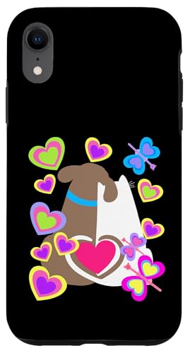 Frühling Sommer Liebe Hund Katze Valentin Retro Hunde Katzen Hülle für iPhone XR von 80er 90er Katzen Retro Katze Vintage