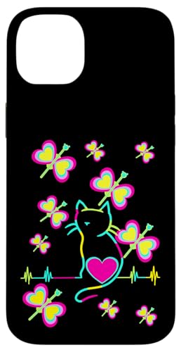 Gefühle Frühling Herzschlag Katze Katzen Retro Kind Vintage Hülle für iPhone 14 Plus von 80er 90er Katzen Retro Katze Vintage