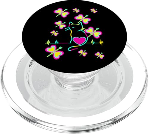 Gefühle Frühling Herzschlag Katze Katzen Retro Kind Vintage PopSockets PopGrip für MagSafe Gefühle Frühling Herzschlag Katze Katzen Retro Kind Vintage PopSockets PopGrip für MagSafe von 80er 90er Katzen Retro Katze Vintage