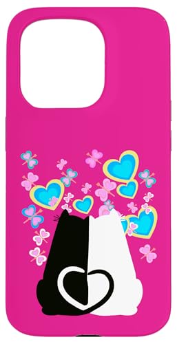 Herz Herzen Katze Katzen Valentin Valentinstag Kätzchen 80er Hülle für iPhone 15 Pro von 80er 90er Katzen Retro Katze Vintage