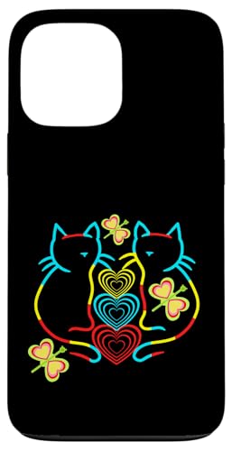 Herz Retro Katzen Katze Herzen Valentin Kinder Kind Kätzchen Hülle für iPhone 13 Pro Max von 80er 90er Katzen Retro Katze Vintage