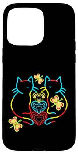 Herz Retro Katzen Katze Herzen Valentin Kinder Kind Kätzchen Hülle für iPhone 15 Pro Max Herz Retro Katzen Katze Herzen Valentin Kinder Kind Kätzchen Hülle für iPhone 15 Pro Max von 80er 90er Katzen Retro Katze Vintage