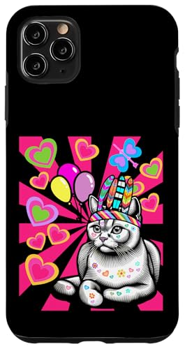 Hippie Katze Katzen Geburtstag Retro Kinder Kind Mädchen Hülle für iPhone 11 Pro Max von 80er 90er Katzen Retro Katze Vintage