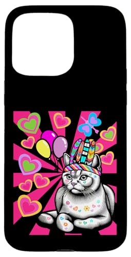 Hippie Katze Katzen Geburtstag Retro Kinder Kind Mädchen Hülle für iPhone 15 Pro Max von 80er 90er Katzen Retro Katze Vintage