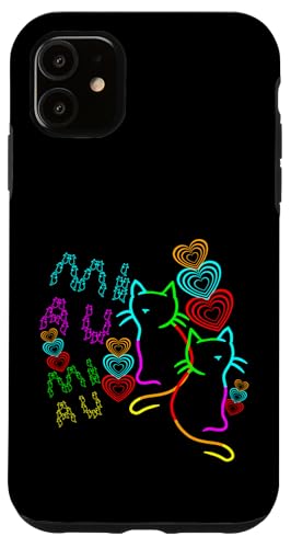 Hippie Reto Katzen Katze Kinder Mädchen Jungen Herzen 80er Hülle für iPhone 11 von 80er 90er Katzen Retro Katze Vintage