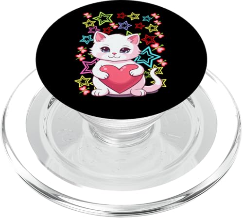 Katze Mädchen Jungen Kinder Kind Teenager Retro Katzen Herz PopSockets PopGrip für MagSafe Katze Mädchen Jungen Kinder Kind Teenager Retro Katzen Herz PopSockets PopGrip für MagSafe von 80er 90er Katzen Retro Katze Vintage