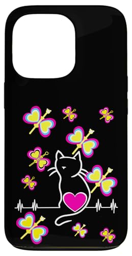 Retro 80er 90er Kinder Kind Mädchen Herz Herzen Katze Katzen Hülle für iPhone 13 Pro von 80er 90er Katzen Retro Katze Vintage