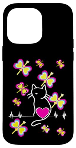 Retro 80er 90er Kinder Kind Mädchen Herz Herzen Katze Katzen Hülle für iPhone 14 Pro Max von 80er 90er Katzen Retro Katze Vintage