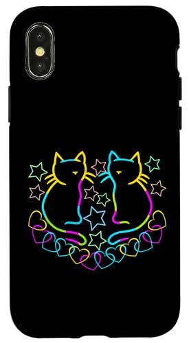 Retro 80er Sommer Katzen Katze Vintage 90er Kätzchen Kinder Hülle für iPhone X/XS von 80er 90er Katzen Retro Katze Vintage