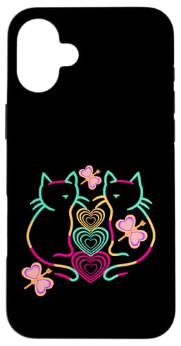 Retro Frühling Sommer Katzen Katze Herzen Schmetterling 80er Hülle für iPhone 16 Plus von 80er 90er Katzen Retro Katze Vintage