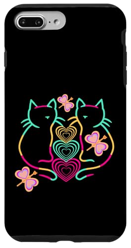 Retro Frühling Sommer Katzen Katze Herzen Schmetterling 80er Hülle für iPhone 7 Plus/8 Plus von 80er 90er Katzen Retro Katze Vintage