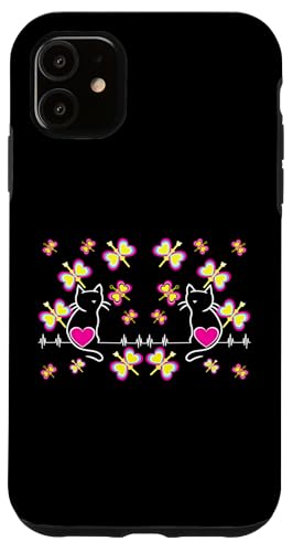 Retro Frühling Valentin Katzen Katze Herzschlag Herz Herzen Hülle für iPhone 11 von 80er 90er Katzen Retro Katze Vintage