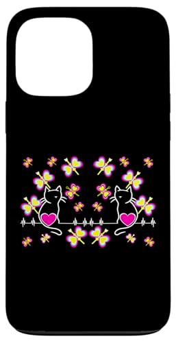Retro Frühling Valentin Katzen Katze Herzschlag Herz Herzen Hülle für iPhone 13 Pro Max von 80er 90er Katzen Retro Katze Vintage