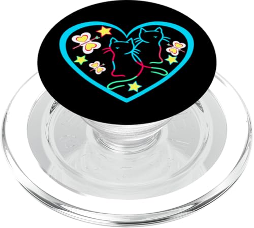 Retro Herz Herzen Katze Katzen 80er Teenie Kinder Mädchen PopSockets PopGrip für MagSafe von 80er 90er Katzen Retro Katze Vintage