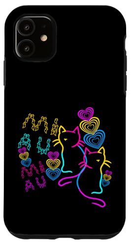 Retro Herz Katzen Katze 80er90er Kinder Kind Mädchen Jungen Hülle für iPhone 11 von 80er 90er Katzen Retro Katze Vintage
