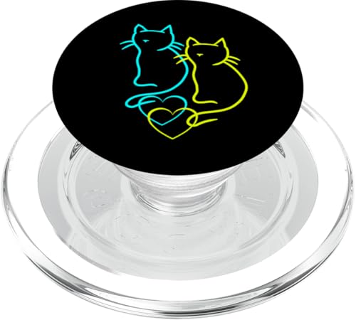 Retro Herz Katzen Valentin Valentinstag Katze Vintage 80er PopSockets PopGrip für MagSafe Retro Herz Katzen Valentin Valentinstag Katze Vintage 80er PopSockets PopGrip für MagSafe von 80er 90er Katzen Retro Katze Vintage