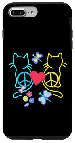 Retro Hippie Katzen Katze Schmetterlinge Herz Peace 80er Hülle für iPhone 7 Plus/8 Plus von 80er 90er Katzen Retro Katze Vintage