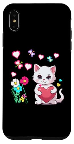 Retro Katzen Herz Herzen Katze Frühling Sommer Kinder Kind Hülle für iPhone XS Max von 80er 90er Katzen Retro Katze Vintage