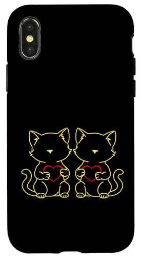 Retro Katzen Herz Herzen Valentin Katzenliebhaber Katze Kind Hülle für iPhone X/XS von 80er 90er Katzen Retro Katze Vintage