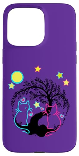 Retro Katzen Kätzchen Katze Vintage 80er 90er mystisch Mond Hülle für iPhone 15 Pro Max von 80er 90er Katzen Retro Katze Vintage