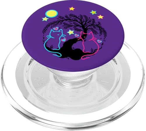 Retro Katzen Kätzchen Katze Vintage 80er 90er mystisch Mond PopSockets PopGrip für MagSafe von 80er 90er Katzen Retro Katze Vintage