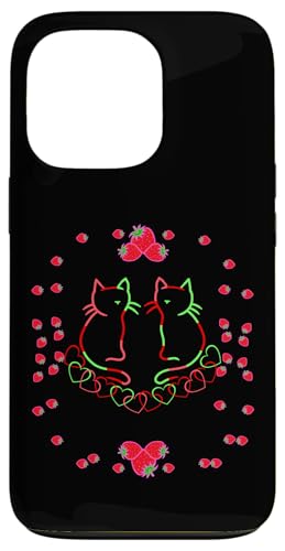 Retro Katzen Katze Erdbeeren Erdbeer 80er 90er Mädchen Kind Hülle für iPhone 13 Pro von 80er 90er Katzen Retro Katze Vintage