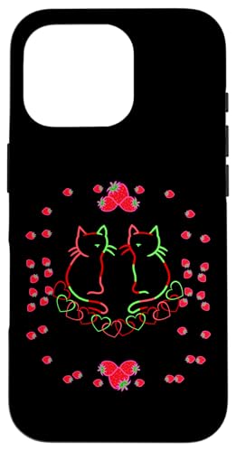 Retro Katzen Katze Erdbeeren Erdbeer 80er 90er Mädchen Kind Hülle für iPhone 16 Pro von 80er 90er Katzen Retro Katze Vintage