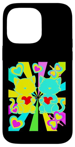 Retro Katzen Katze Kinder Kind Herz Valentin Schmetterlinge Hülle für iPhone 14 Pro Max von 80er 90er Katzen Retro Katze Vintage