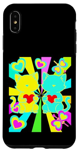 Retro Katzen Katze Kinder Kind Herz Valentin Schmetterlinge Hülle für iPhone XS Max von 80er 90er Katzen Retro Katze Vintage