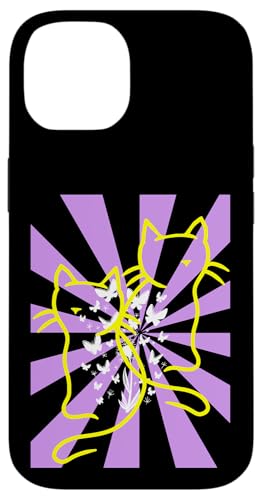 Retro Sommerzeit Katzen Katze Blumen Schmetterlinge Insekt Hülle für iPhone 14 von 80er 90er Katzen Retro Katze Vintage