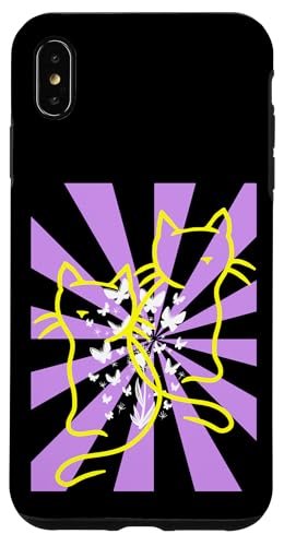 Retro Sommerzeit Katzen Katze Blumen Schmetterlinge Insekt Hülle für iPhone XS Max von 80er 90er Katzen Retro Katze Vintage