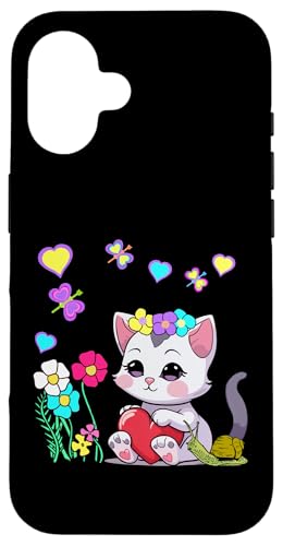 Sommer Katze Katzen Blumen Blume Schnecke Retro Kinder Kind Hülle für iPhone 16 von 80er 90er Katzen Retro Katze Vintage