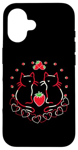 Sommer Katzen Katze Erdbeeren Erdbeer Kätzchen Retro 80er Hülle für iPhone 16 von 80er 90er Katzen Retro Katze Vintage
