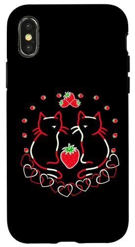 Sommer Katzen Katze Erdbeeren Erdbeer Kätzchen Retro 80er Hülle für iPhone X/XS von 80er 90er Katzen Retro Katze Vintage