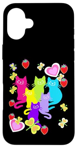Sommer Katzen Katze Kätzchen Erdbeeren Retro Katzenliebhaber Hülle für iPhone 16 Plus von 80er 90er Katzen Retro Katze Vintage