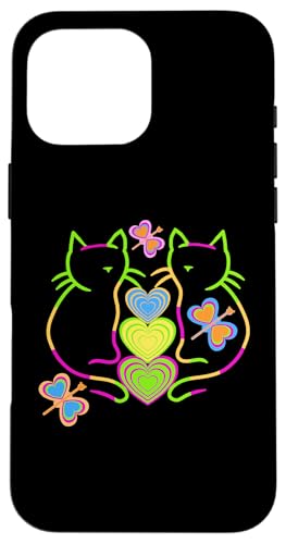 Sommer Katzen Kinder Kind Retro Sommerzeit 80er Herz Katze Hülle für iPhone 16 Pro Max von 80er 90er Katzen Retro Katze Vintage